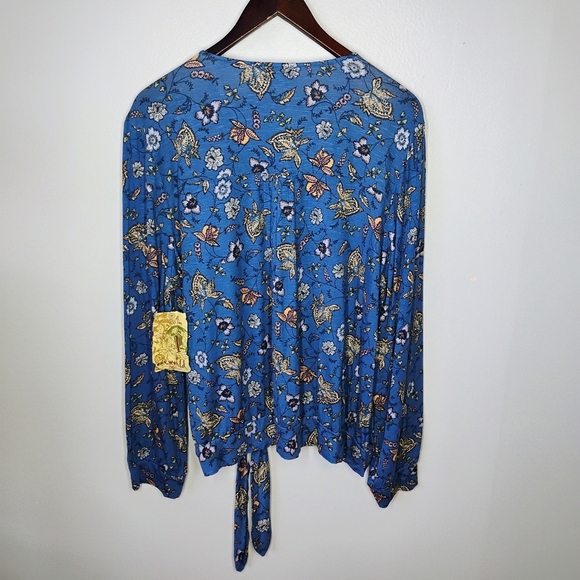 One World Long Sleeve Vneck Surplice Front Knit Top Indigo Olga Plus Size 2X - Picture 5 of 13